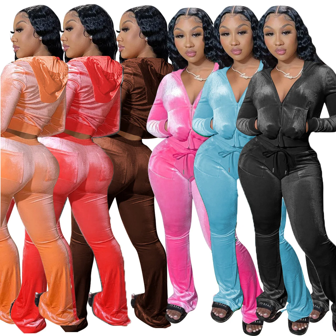 

2022 Two Piece Sets Women Casual Matching Sets Velvet Tracksuit Outdoor Womens for Tracksuits Outfits Zipper Tops Pants Suits