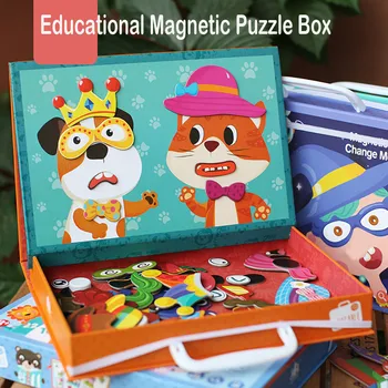 

3 Styles Wooden Magnetic Puzzle Toys Children 3D Puzzle Game Animals Time Clock Traffic Vehicle Drawing Board Educational Toys