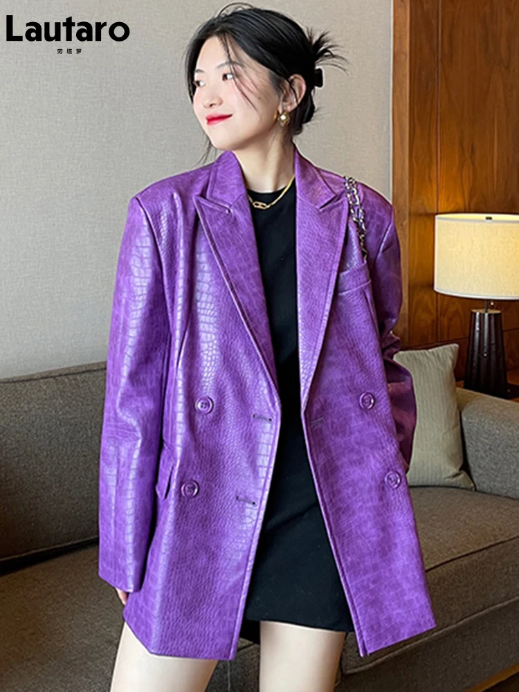 Lautaro Autumn Oversized Shiny Purple Crocodile Pattern Faux