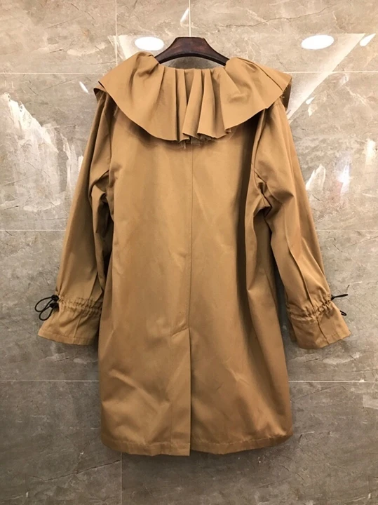 early autumn new female ruffled stitching decoration V-neck long-sleeved solid color windbreaker jacket 1001