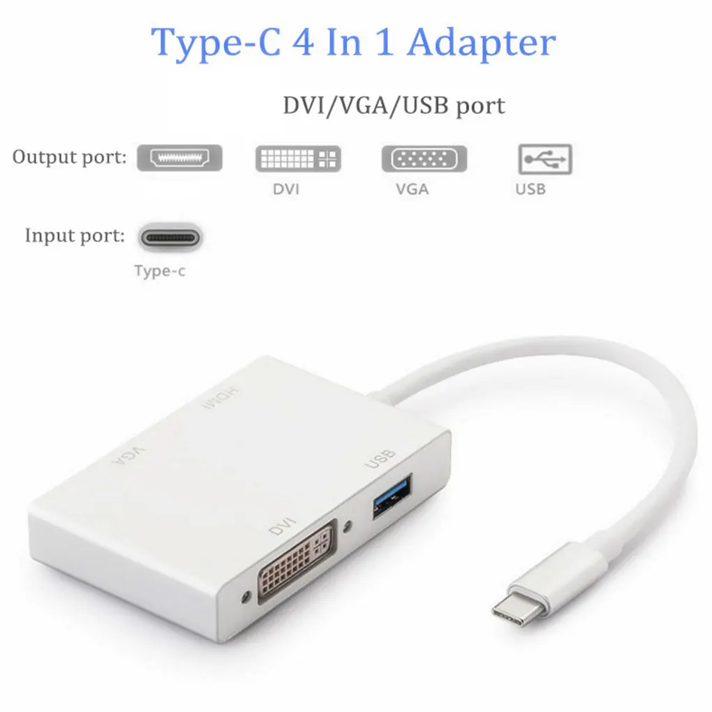 Тип-c видео Адаптер Hub USB-C USB VGA, HD с поддержкой hdmi, DVI 4-в-1 видео конвертер Алюминий корпус из сплава