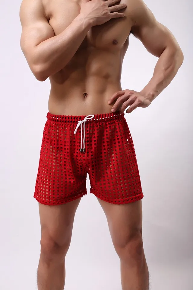 1PCS Transparent Mesh Shorts  Gay Shorts Mesh Sheer See Through Brand Sleep Bottoms Sleepwear Leisure Home Wear Sissy Panties pajama pants men's