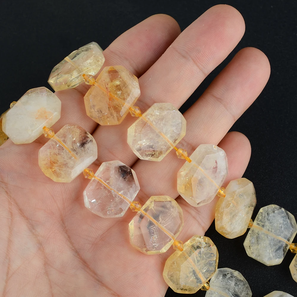 Natural Genuine Facetec Clear Yellow Citrine Quartz Crystal Slab Cushion Rectangle Nugget 15X20mm 15