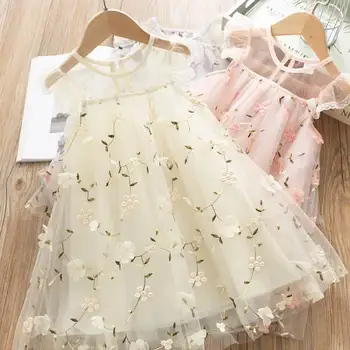 

Wholesale Embroidery Flower Dress 2020 Summer New Style Sweet Lace Sleeve Sundress Kid Clothes 2-7Years E19233