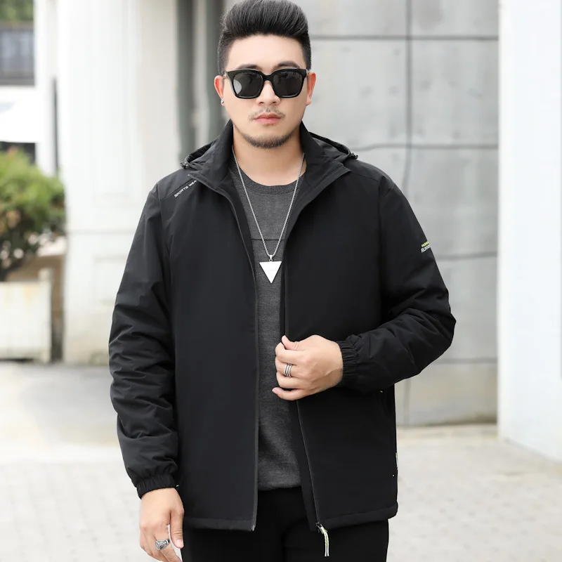 Новинка, большие размеры 10XL 9XL 8XL 7XL 6XL, Мужская Флисовая Куртка с капюшоном, Мужское пальто, повседневные однотонные куртки, хлопковые мужские куртки - Цвет: Черный