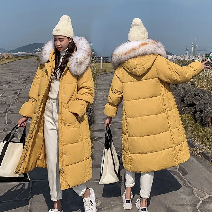 

Photo Shoot 2019 down Jacket Cotton-padded Clothes Women's Korean-style Long Large Fur Collar Loose-Fit over-the-Knee Cotton-pad