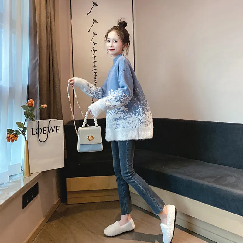 Breastfeeding Maternity Sweater 2019 Autumn Winter Nursing Tops for Pregnant Women Christmas Loose Thick Pregnancy Sweater B0076
