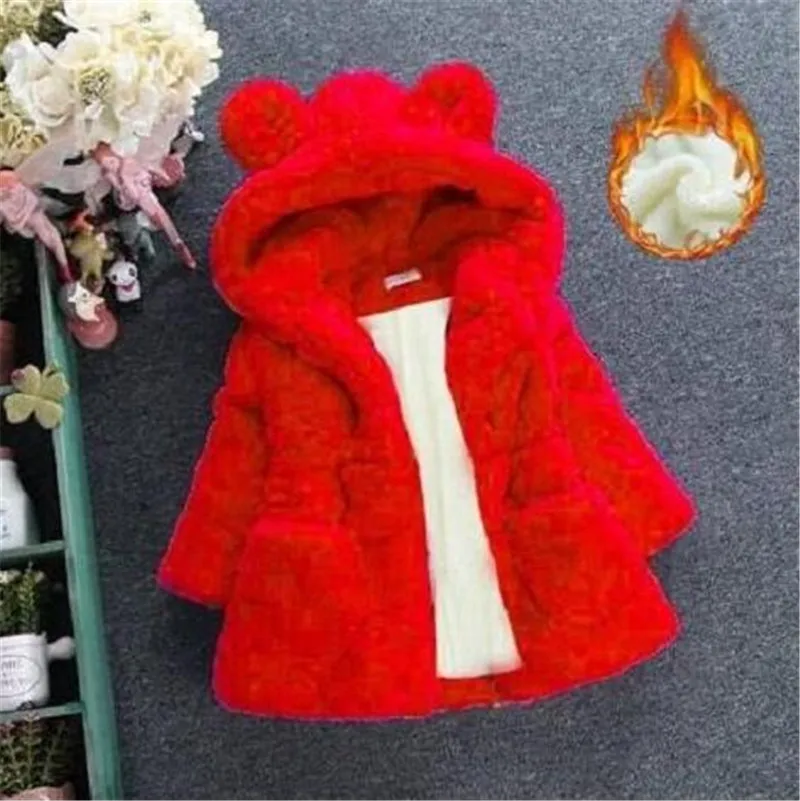 red thicken Weoneit/зимнее флисовое пальто из искусственного меха для маленьких девочек Праздничная теплая куртка Рождественский зимний костюм, верхняя одежда для малышей ростом от 80 до 130 см детская одежда - Цвет: red thicken