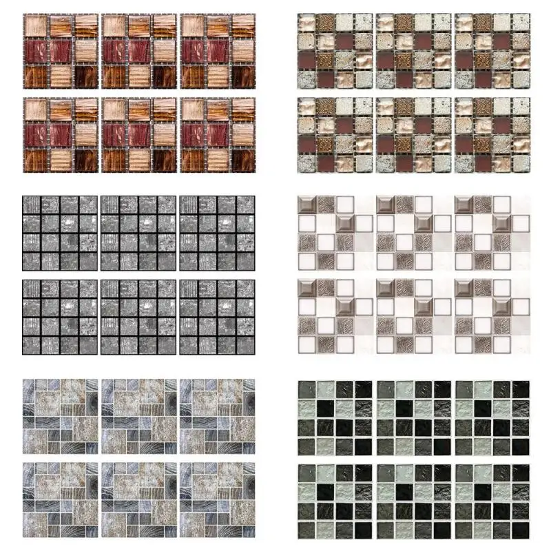 

6pcs DIY Waterproof Tiles Oil-proof Tile For Bathroom Kitchen Stick Mosaic Wall Stickers Kitchen Bathroom Adhesive Decor