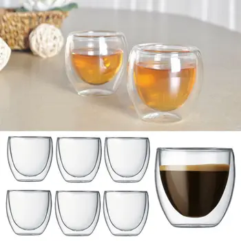 

6Pcs 80ML Double Wall Espresso Coffee Cup Glass Tea Mug Insulated Mugs Hot Cups