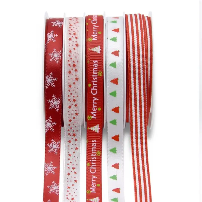 Новинка 5 рулонов Рождественская лента из поплина Снежинка Дерево печать для рукоделие Подарочная Упаковка