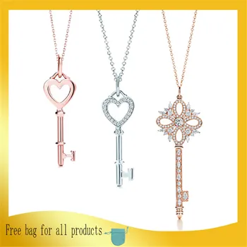 

1: 1 Original Model S925 Sterling Silver Necklaces Fashion Heart-Shape KEY Pendant Necklaces Ladies Jewelry Birthday Gift
