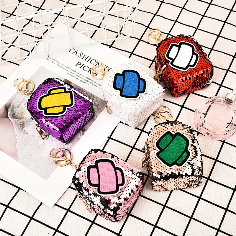 

Creative small portable headphones store coin purse key chain custom cartoon embroidered key cases