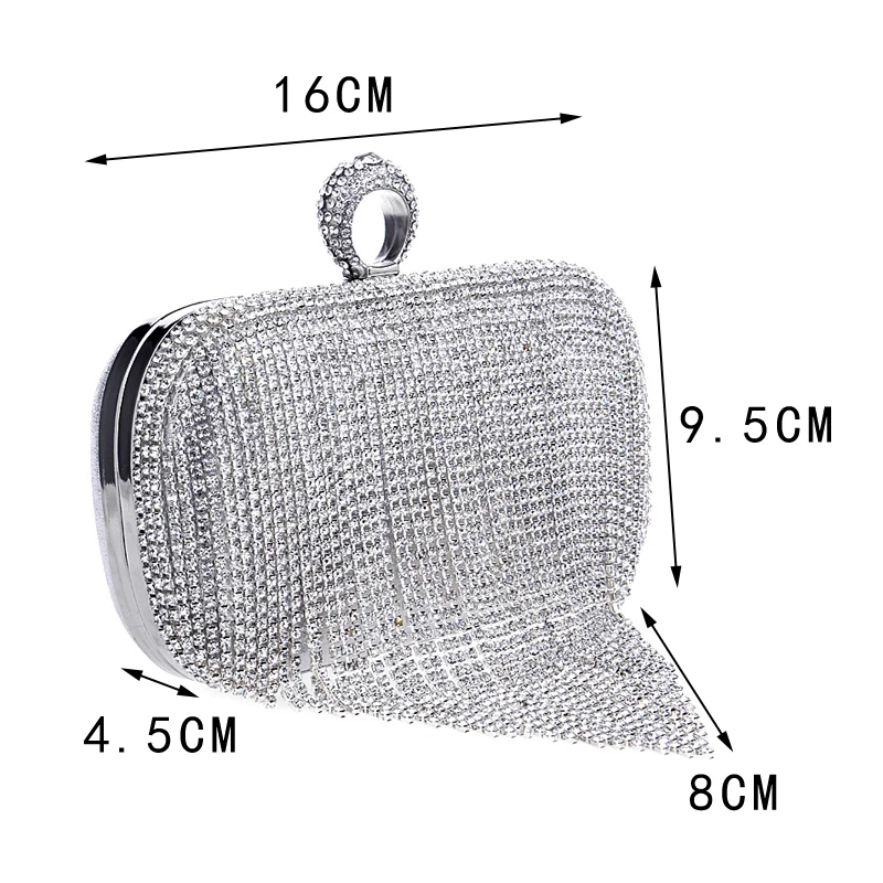 A Women's Tassel Sparkling Beaded Clutch with rhinestones.