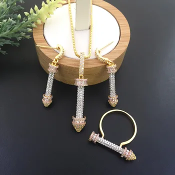 

Lanyika Fashion Jewelry Trendy Matchstick Micro inlay Necklace Earrings and Ring for Wedding Banquet Luxury Best Gift