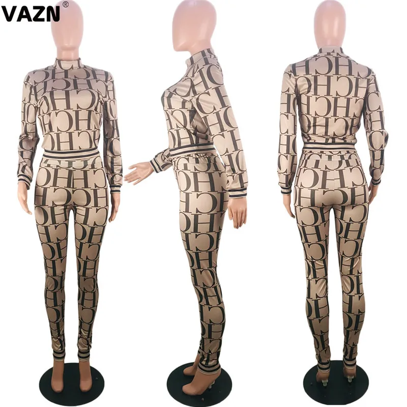 VAZN KSN5058 леопардовая расцветка, 3 цвета, удобный принт, полный рукав+ длинные штаны,, летний женский повседневный комплект из 2 предметов, Модный женский комплект