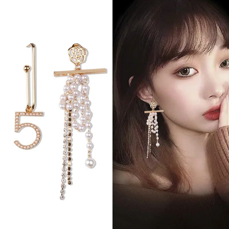 

korean simple letter flower pearl drop dangle earring jewelry for women