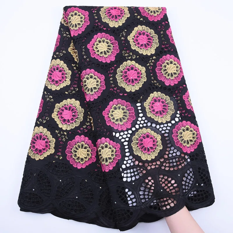 Черная швейцарская Кружевная Ткань 5 ярдов новинка Мягкое хлопковое кружево с