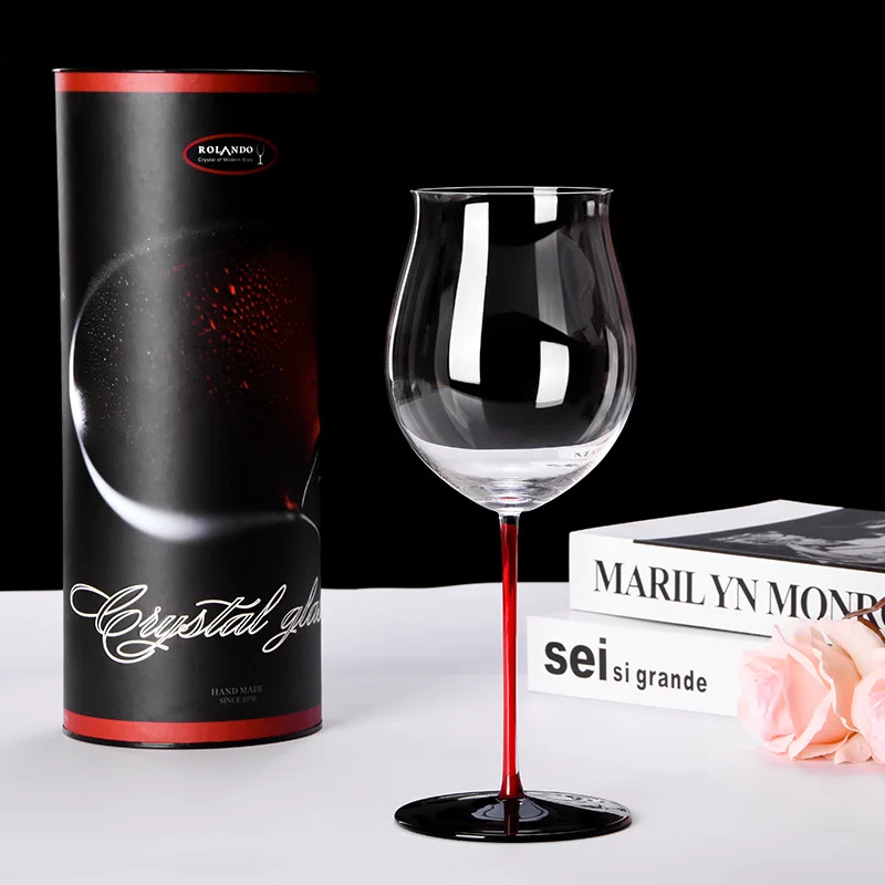 

Red pole black bottom crystal wine glass European large Bordeaux wine glass home Burgundy high-foot edgy cup