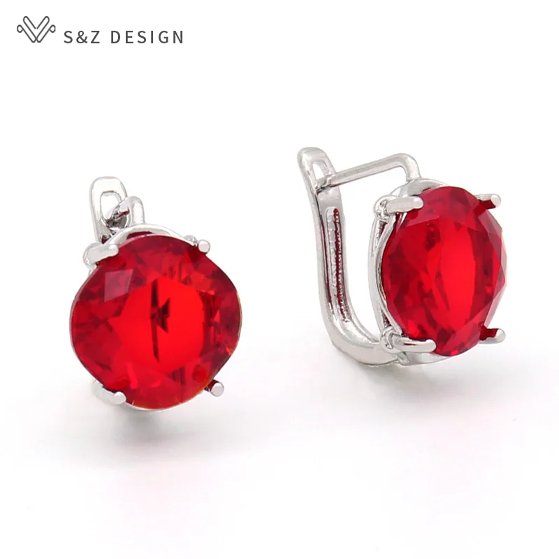 S&Z DESIGN New Geometric Square Zirconia Dangle Earrings For Women Wedding Jewelry Trendy Fashion Simple Red Eardrop