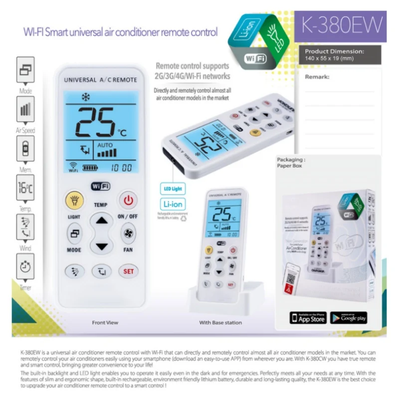 11 K-390EW Universal Wifi Remotes Smart LCD A/C Muli Smart Remote Control Controller For Air Conditioner