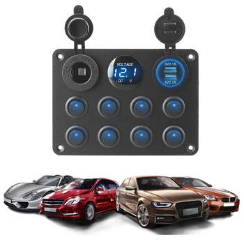 

12-24V 8 Gang Cigarette Lighter Socket Dual USB For Car Boat RV Truck ATV UTV Camper Caravan Toggle Switch Panel Circuit Breaker