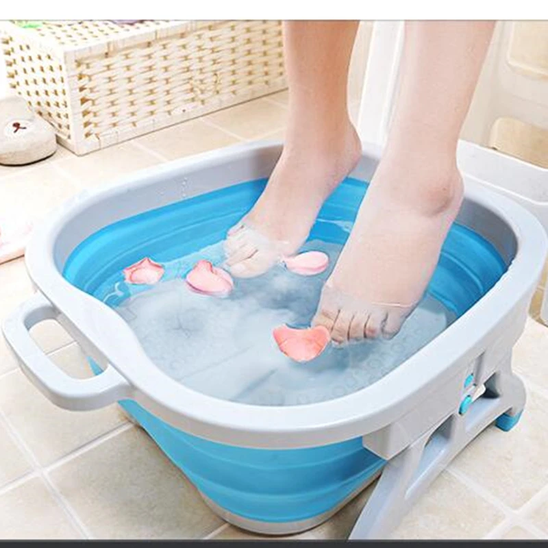 

Foldable Foot Basin Silicone Folding Cube Bathroom Plastic Foot Bath Basin Footbath Portable Washbasin Massage Bucket Home Tool