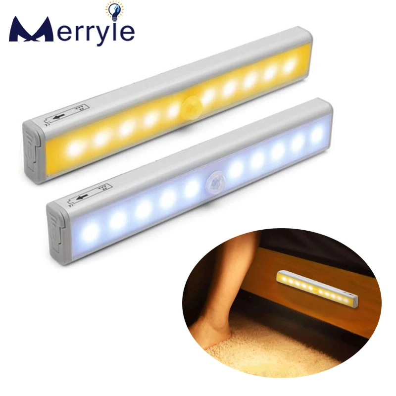 

PIR Motion Sensor LED Night Light Battery Power Light Control Cabinet Closet Wall Lamp forBedside Stairs Corridor Toilet Kitchen