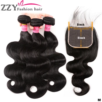 

ZZY Fashion Brazilian Hair Body Wave 3 Bundles With Closure Human Hair Bundles With Closure 5*5 non-remy Human Hair Extensions