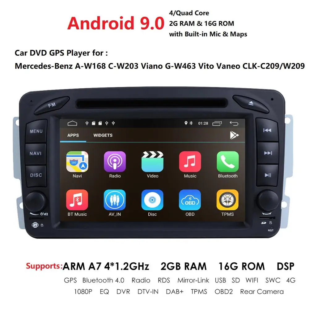 Discount In Stock 7"Android 9.0 Car DVD Player For Mercedes Benz W209 W203 W163 W463 Viano W639 Vito Wifi 4G GPS Bluetooth Radio Stereo 0