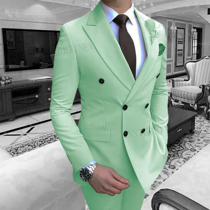 

ANNIEBRITNEY Turquoise Suit Men Formal Slim Fit Groom Tuxedo Wedding Prom Party Dresses Male Men's Suit Blazer Pants 2 Piece Set