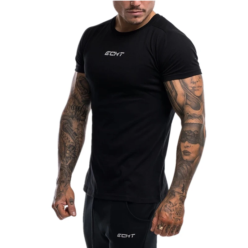 Новая одежда, модная футболка, Мужская футболка для бодибилдинга, Мужская футболка с коротким рукавом для фитнеса, футболка для тренажерного зала, облегающая Повседневная футболка - Цвет: black