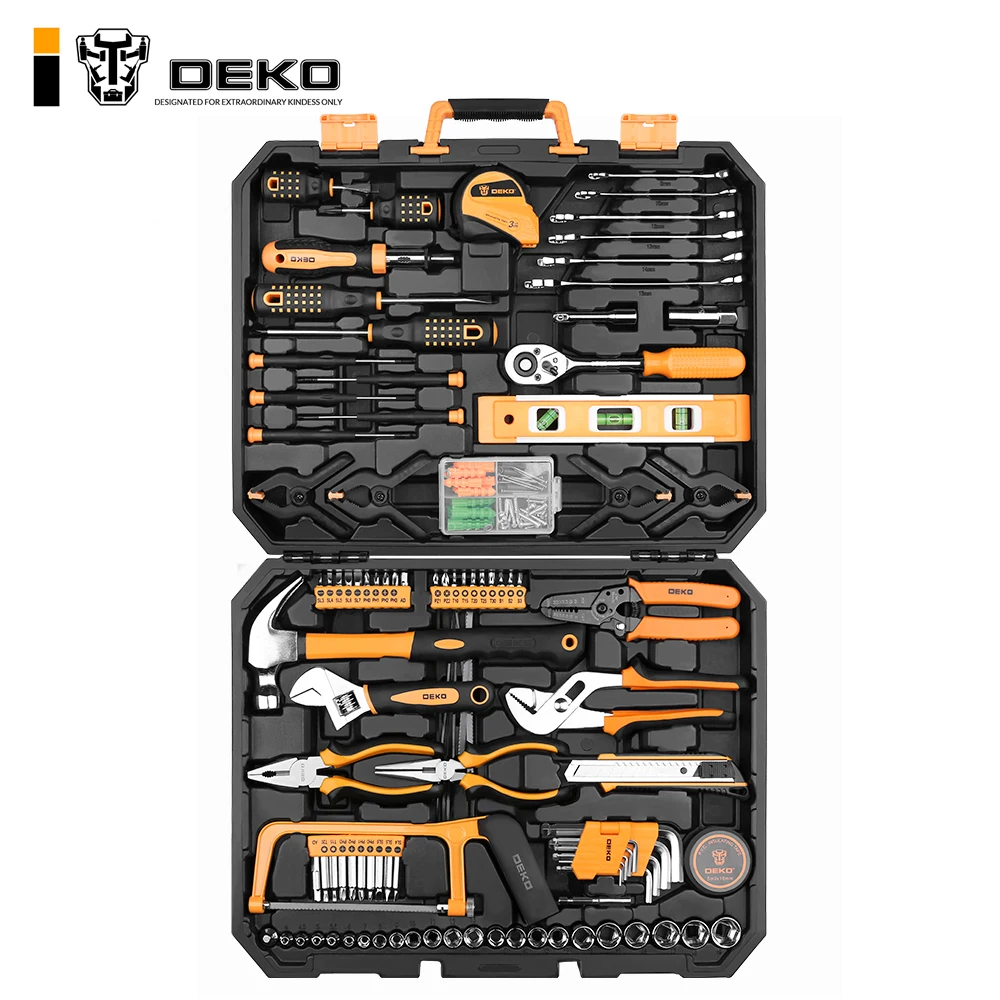 

DEKO DKMT168 Socket Wrench Tool Set Auto Repair Mixed Tool Combination Package Hand Tool Kit with Plastic Toolbox Storage Case