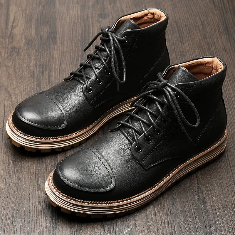 

Wechat Business Genuine Leather England New Style Retro round-Toe Short Boots Martin Boots Worker Boot Trend High Shoes Men