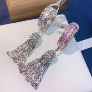 

Women classic fashion WHITE/pink stone cubic zircon tassel ring Designer Copper party jewelry