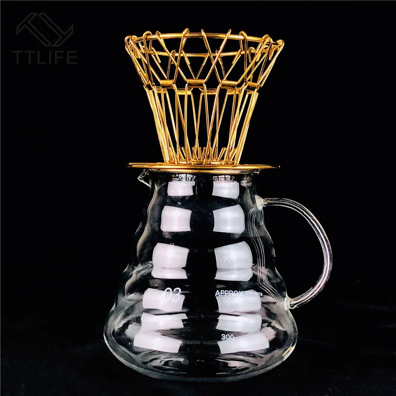 TTLIFE Stainless Steel Coffee Dripper Foldable Filter V60 Style Coffee Drip Filter Cup Portable Reusable Paperless Pour Over
