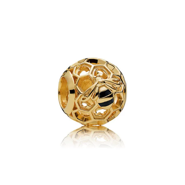 Новинка, 925 пробы, серебряный, 1:1, шарм, 18 K, золото, пчела, мед, гребень, мед, темперамент, солнце, бисерная подвеска, в форме сердца, для женщин - Цвет: Оранжевый