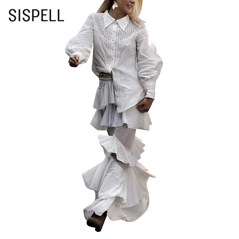 SISPELL/Лоскутная Женская одежда с оборками и пайетками; комплект из двух предметов; рубашки с воротником и отворотом; юбки с высокой талией; женские костюмы; одежда