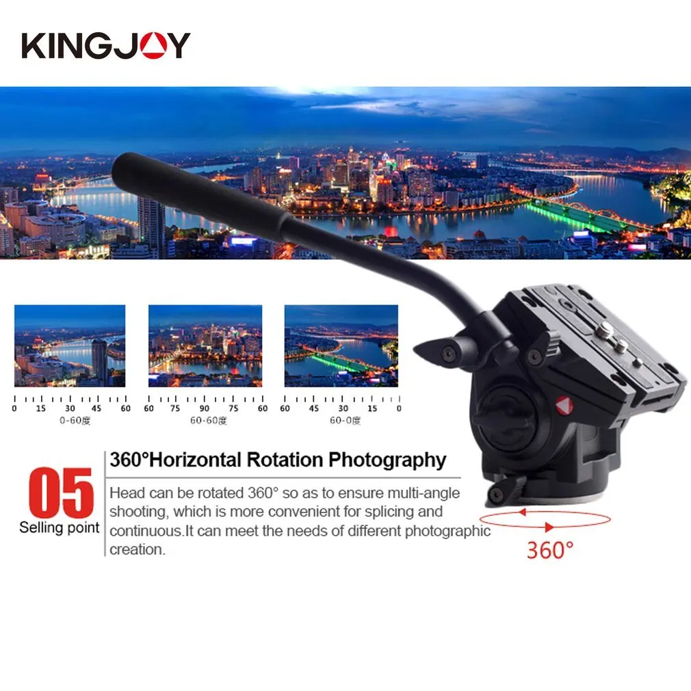 Kingjoy VT-3510 Aluminum Alloy Camera Fluid Damping Head For SLR Camera Tripod Stand With UNC 1/4" 3/8" Camera Thread
