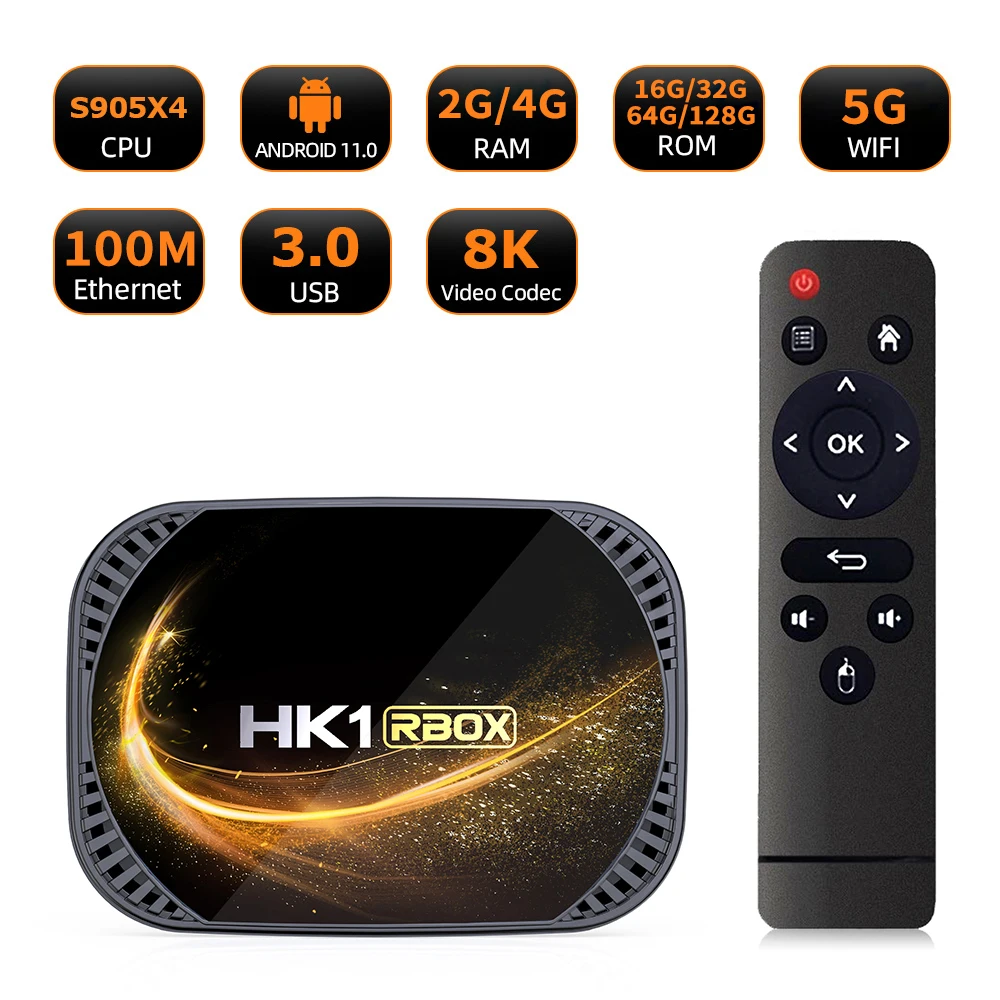HK1 RBOX X4S 100M TV BOX Android 11 Amlogic S905X4 Dual Wifi AV1 Support 4K Google Voice Assistant Youtube Media Player