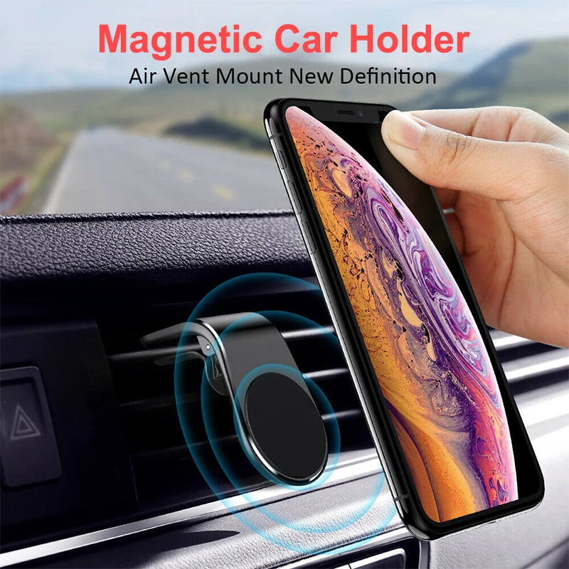 

Universal L- Type Magnetic Car Phone Stand Holder Aluminium Air Vent Mobile Phone Holder for iPhone X Samsung Huawei P30 Xiaomi