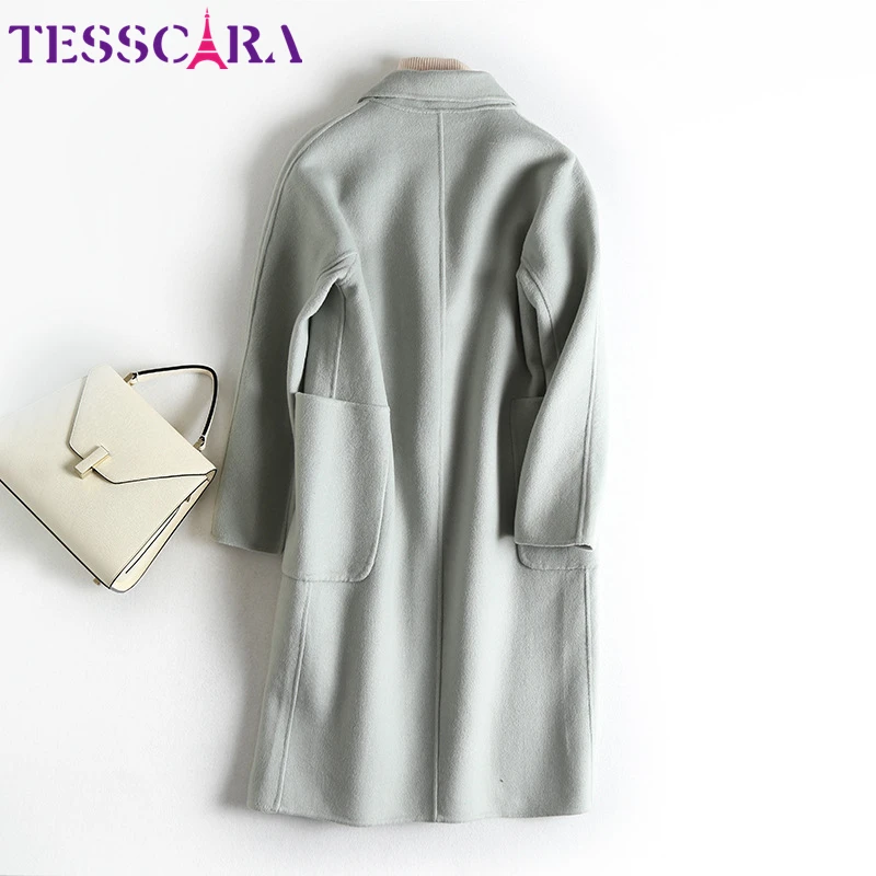 TESSCARA Women Autumn& Winter Elegant Wool Blend Jacket Coat Female Basic Jackets Designer Office Long Outerwear& Coats