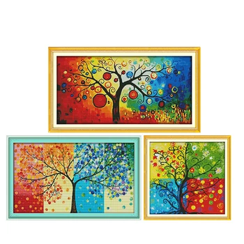 

Joy Sunday Rich Tree DIY Needlework Crafts 11CT 14CT Scenery Printed Pattern Cross Stitch Kits Counted On Canvas Embroidery Sets