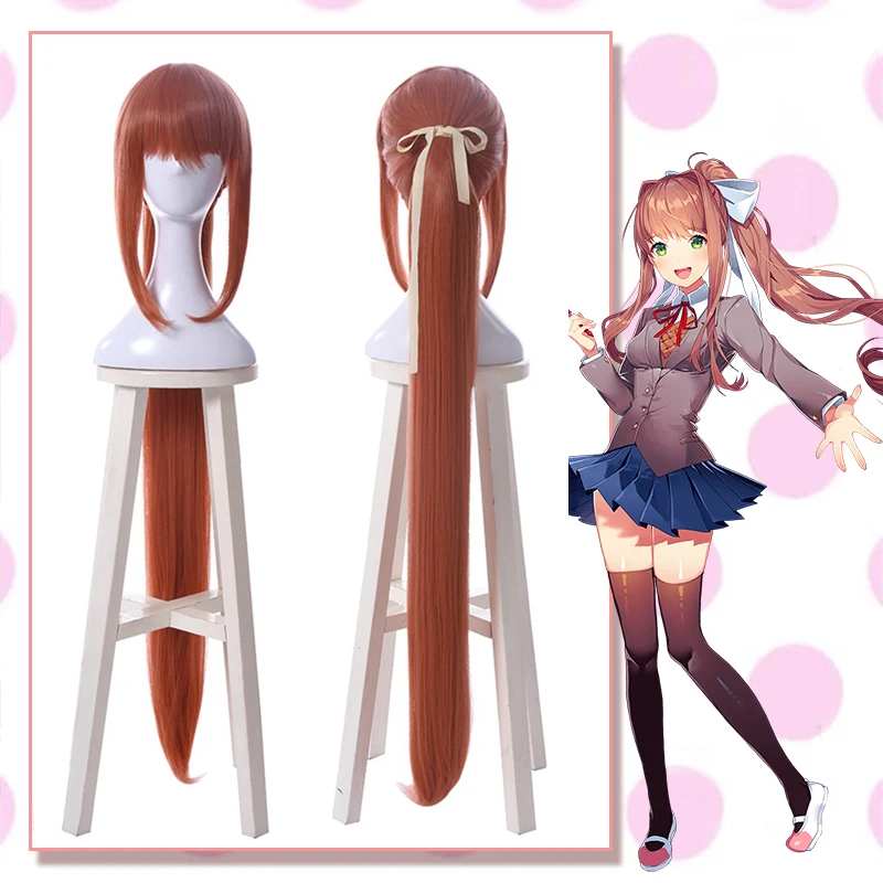 Горячая Doki Literature Club Косплей волосы Monika косплей парик Головные уборы игра Cos длинные красные пони синтетические волосы аксессуары