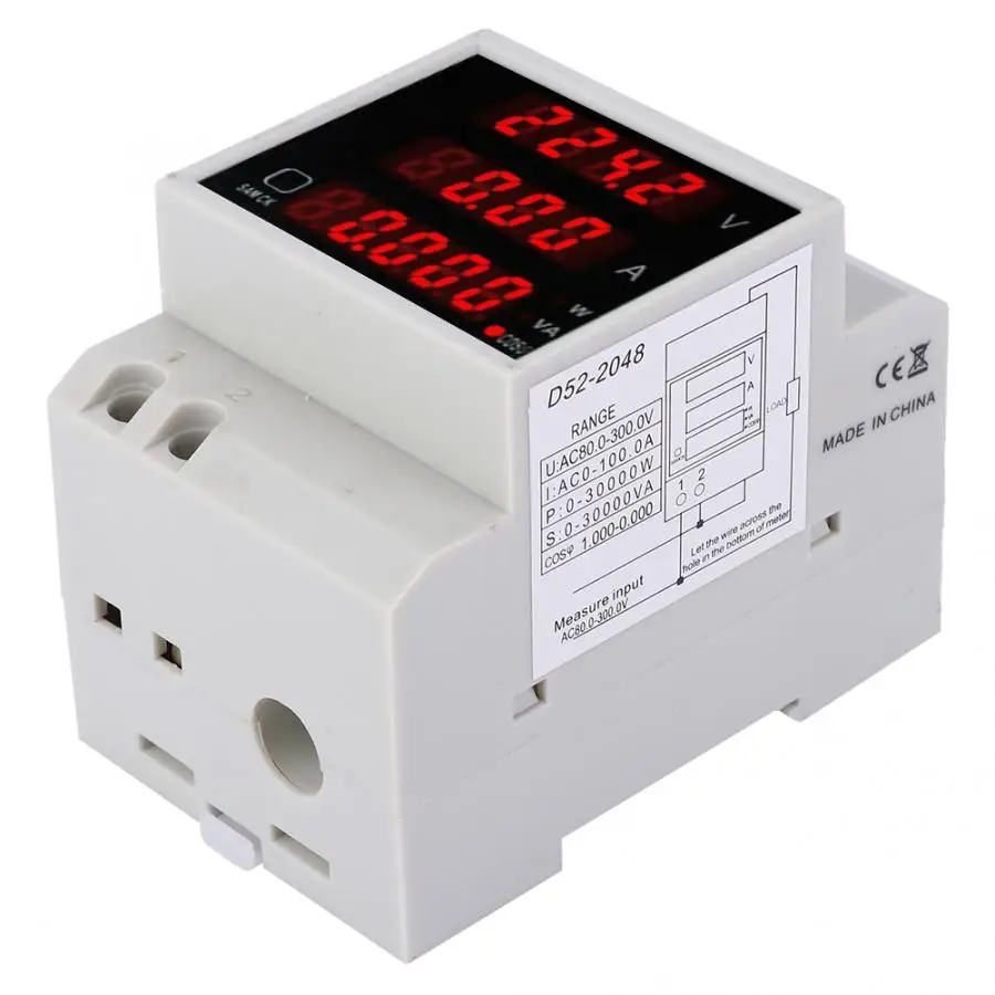 Переменный ток 80-300 В 100А Многофункциональный измеритель рельса цифровой дисплей переменное Напряжение Ток коэффициент мощности метр