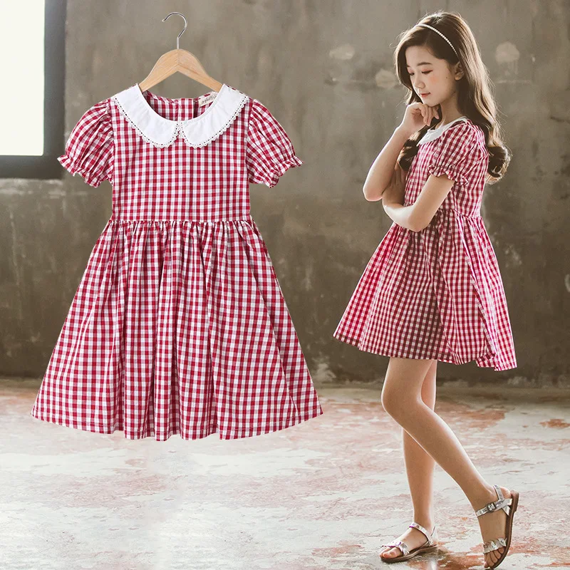 Children's Clothing Girls Dress Plaid Princess College Style 2021 Summer New Skirt Fashion | Детская одежда и обувь