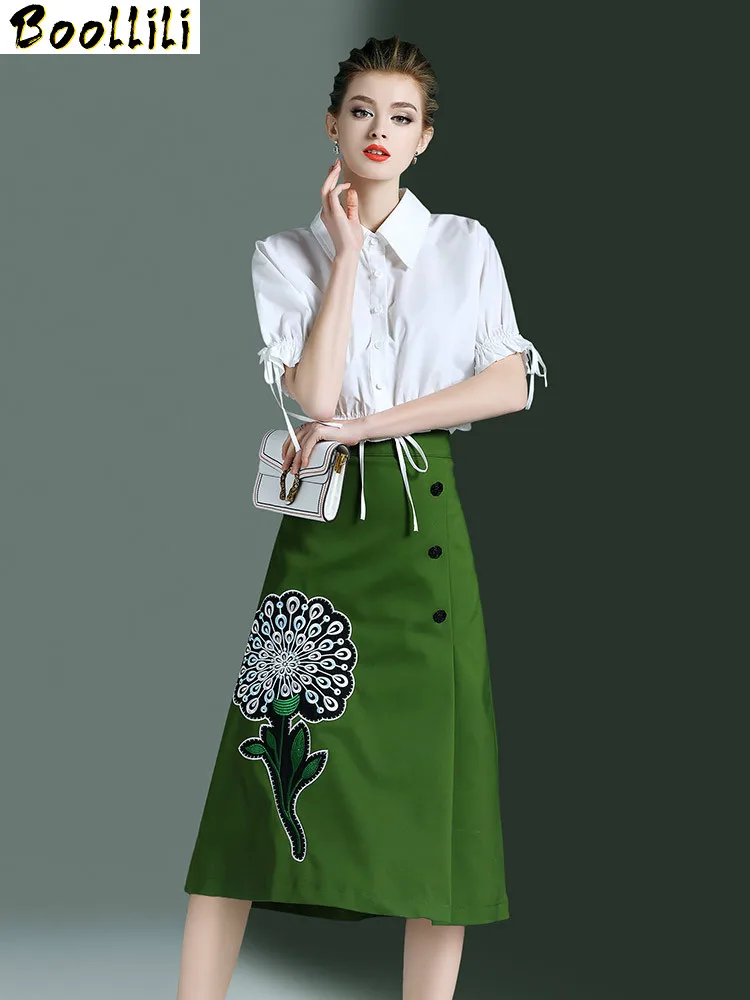 

Boollili 2020 Spring Autumn Women Elegant Ladies Formal Office Dress White Shirt Tops + Skirt Casual Two Piece Set Women Clothes