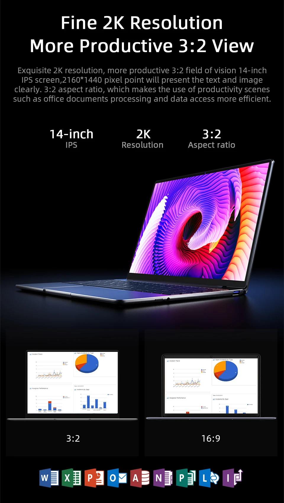 CHUWI GemiBook Pro 14 inch 2K Screen Laptop 8GB RAM 256GB SSD Intel Celeron Quad Core Windows 10 Computer with Backlit Keyboard
