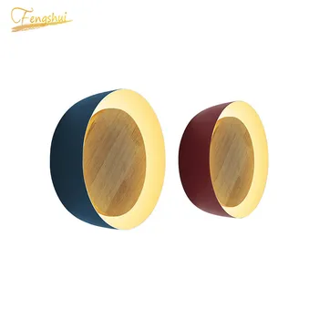 

Nordic LED Wrought Iron Wall Lamp Round Solid Wood Fixtures Wall Lights Loft Restaurant Bathroom Decor Bedside Sconces Lighting