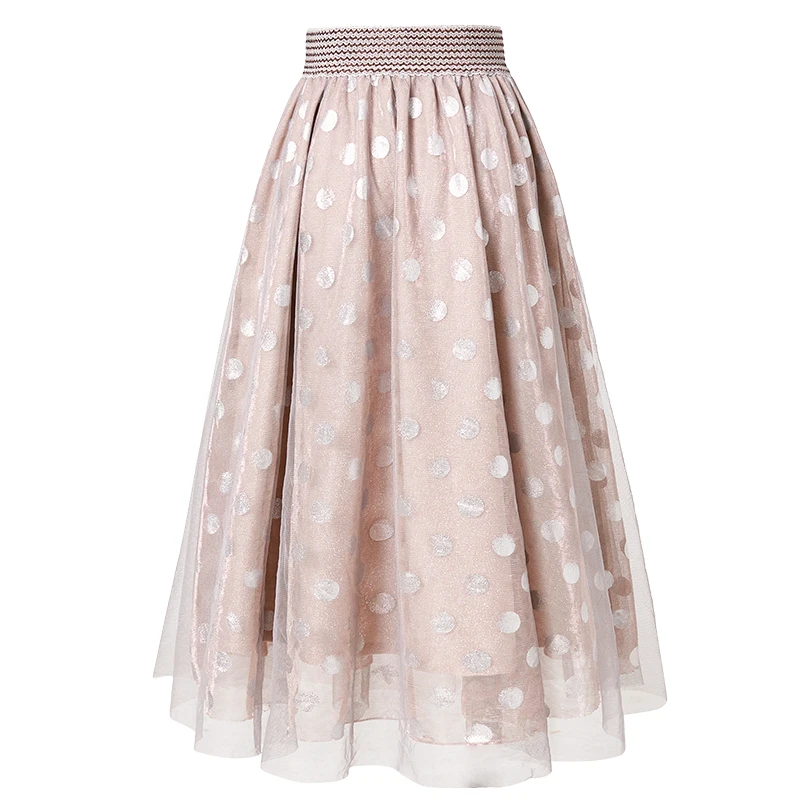 ARTKA Новая Осенняя Женская юбка винтажная юбка в горошек элегантная сетчатая юбка с эластичной талией длинная юбка для женщин QA10191Q